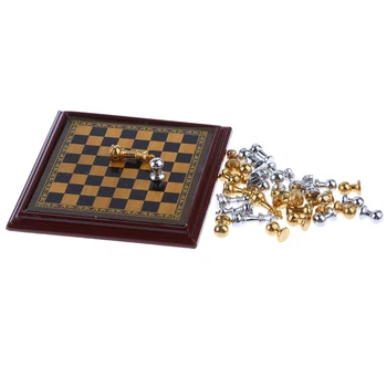 1:12 Miniatiūriniai Lėlių Metalo Šachmatų Rinkinį - 32 Vienetų, Šachmatai Ir Valdybos - Lėlės Namų Dekoro Priedai