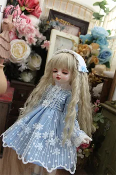 BJD Doll drabužiai tinka 1/3 1/4 1/6 Blythes Dydžio Mėlynos spalvos Nėrinių Tarnaitė Suknelė Ganyklų Lėlės Priedai (Sijonas + Tiara)