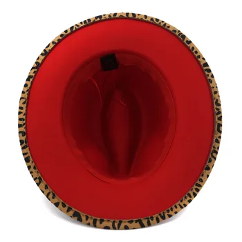 2021 žiemos fedora skrybėlės moterims mados Vienodo pločio Kraštų Panama Vilnos Veltinio Džiazo Fedora Skrybėlės vyrų Leopardas su raudona vestuvių Skrybėlę 2