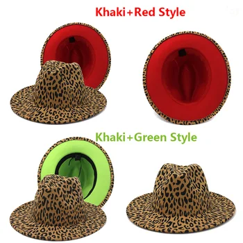 2021 žiemos fedora skrybėlės moterims mados Vienodo pločio Kraštų Panama Vilnos Veltinio Džiazo Fedora Skrybėlės vyrų Leopardas su raudona vestuvių Skrybėlę 5