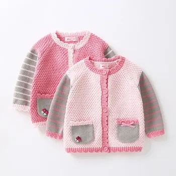 Naujas 2022 mezgimo pavasarį, rudenį merginos megztinis kūdikių megztinis kailis vaikų mergaičių drabužius dryžuotas megztinis Medvilnė mielas pyplys megztiniai