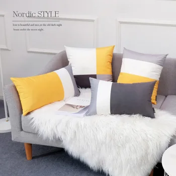 Minkštas aksominis, spalva-blokuoti pagalvėlė padengti 30*50 45*45 geltona mėlyna namų dekoratyvinis juosmens užvalkalas sofa-lova, biuro automobilio dugno pagalvę padengti 1
