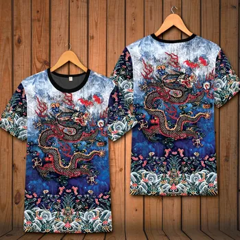 Kinų stiliaus drakonas aukščiausio lygio prabangus spausdinimo trumpas rankovės marškinėliai Vasaros 2018 kokybės minkštas patogus elastingas marškinėliai menM-6XL 1