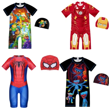 2023 Vaikų Drabužių Cartoon Vaikų Superhero maudymosi kostiumėlį Berniukų Ir Mergaičių vientisas Plaukimo Kepuraitė Vaikams maudymosi Kostiumėliai, Kūdikių Cosplay kostiumai
