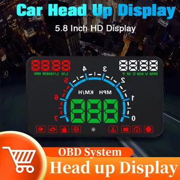OBD2 HUD Head-Up Ekranas Skaitmeninis Spidometras prekinis, galinis Stiklo Projektorius greičio viršijimo Signalas Vandens temp APS / min Įtampa Elektronikos Priedai