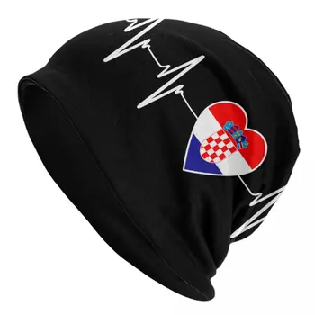 Širdies Kroatijos Vėliava Beanie Kepurė Unisex Žiemą Šiltas Variklio Dangčio Femme Mezgimo Skrybėlės Kroatijos Didžiuotis Skullies Beanies Kepurės