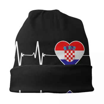 Širdies Kroatijos Vėliava Beanie Kepurė Unisex Žiemą Šiltas Variklio Dangčio Femme Mezgimo Skrybėlės Kroatijos Didžiuotis Skullies Beanies Kepurės 2
