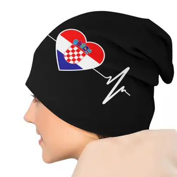 Širdies Kroatijos Vėliava Beanie Kepurė Unisex Žiemą Šiltas Variklio Dangčio Femme Mezgimo Skrybėlės Kroatijos Didžiuotis Skullies Beanies Kepurės 4