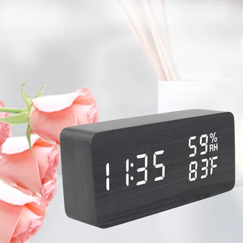 Elektroninių Staliniai Laikrodžiai LED Medinis Laikrodis USB/AAA Galingumo, Temperatūros ir Drėgmės Ekranas, Valdymas Balsu Namų Dekoracijos