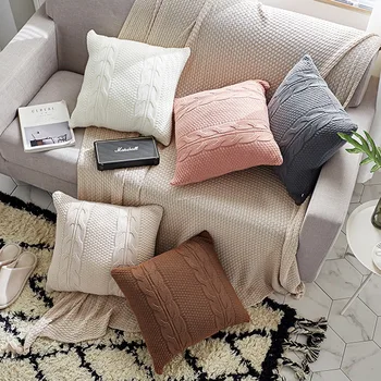 45x45cm rožinės/smėlio spalvos/pilka/balta twist megzti pagalvėlė padengti sofa vilnos juosmens užvalkalas derliaus pagalvę padengti