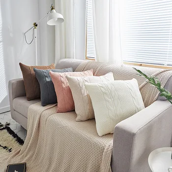 45x45cm rožinės/smėlio spalvos/pilka/balta twist megzti pagalvėlė padengti sofa vilnos juosmens užvalkalas derliaus pagalvę padengti 1