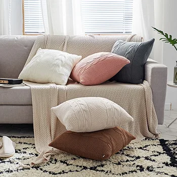 45x45cm rožinės/smėlio spalvos/pilka/balta twist megzti pagalvėlė padengti sofa vilnos juosmens užvalkalas derliaus pagalvę padengti 2