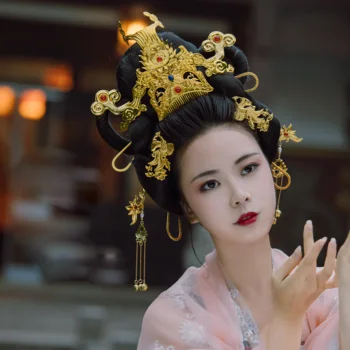 Qian Qiu Sui LYZ Tradicinių Meno kūrinius Hanfu Plaukų Papuošalai Ranka Raižyti Tango Stiliaus Imituoti Tango Dažų Nuotaka Vestuvių Plaukų Tiara