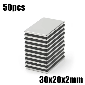 50pcs 30x20x2mm Super Galingas, Stiprus ndfeb Blokuoti NdFeB Magnetas Neodimio N35 Magnetai 30*20*2mm