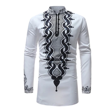 2022 Spausdinti Turtingas heidi bazin Vyras Afrikos Drabužių Mados Afrikos Suknelė Balta ilgomis rankovėmis Marškinėliai Atsitiktinis Maxi Vyrų Afrikos Dashiki Suknelės