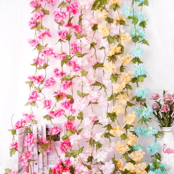 2.3 M Dirbtinis Cherry Blossom Kabo Vynuogių Modeliavimas Šilko Gėlės Sienos Kabo Girliandą Puošyba Padirbtų Augalų Vainikas