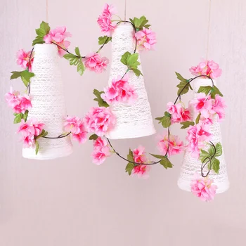 2.3 M Dirbtinis Cherry Blossom Kabo Vynuogių Modeliavimas Šilko Gėlės Sienos Kabo Girliandą Puošyba Padirbtų Augalų Vainikas 1