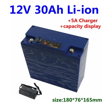 12V įkrovimo 30Ah Lithioum jonų baterija su BMS už 150w 200w Lauko garso išvarža lempos Garso garsiakalbis LED šviesos + 3A įkroviklis 0