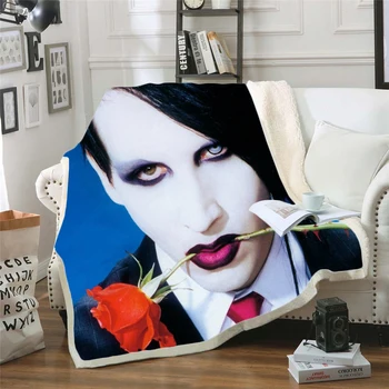 Dainininkas Marilyn Manson 3d Atspausdintas Vilnos Antklodė, Lovos Storio Antklodė Mados Lovatiesė Sherpa Mesti Antklodę, Suaugusiems, Vaikams 04