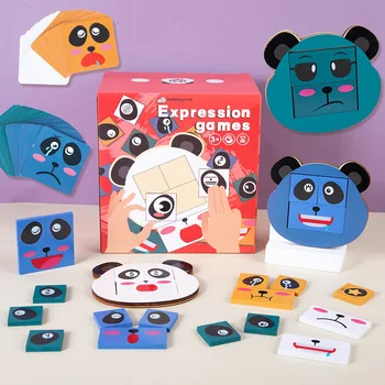 Vaikų animacinių filmų panda veido išraiška keičiasi blokai trimatės dėlionės ankstyvojo ugdymo švietimo žaislai