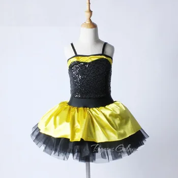 Moterys Baleto Leotard Šokių Suknelė Šokių Drabužius Naujas Geltonas & Black Swan Lake Baleto Kostiumas Vaikams Blizgančiais Baleto Suknelė
