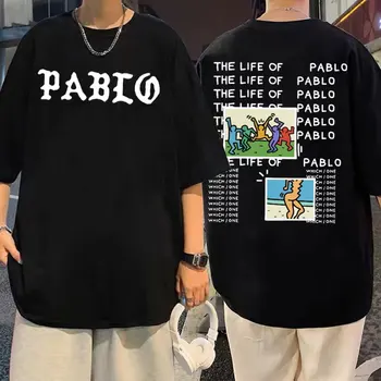 GYVENIMO PABLO Albumo Grafikos Spausdinimo T-shirt Reperis Kanye West PABLO Marškinėlius Vyrams, Moterims, Hip-Hop Negabaritinių Tees Vyrų Streetwear