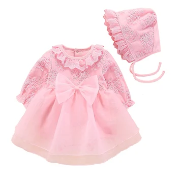 2019 New Baby Princess Dress Naujagimių Medvilnės Outwears 2vnt Nustatyti Kūdikių Drabužiai Kūdikiams, Mergaitėms Nėrinių dizaino ilgomis Rankovėmis Suknelė ir Skrybėlė
