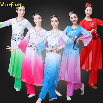 Klasikinio Yangko Šokio Kostiumai Skėtis Ventiliatorius Šokių Moteris Elegantiška Siuvinėjimas Yangko Hanfu Tradicinės Liaudies Rytų Suknelė
