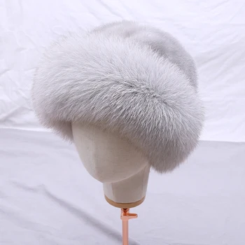 Moterų Fahion Originali Audinės Kailio Visą Pliaupti Beanies Top Hat Nekilnojamojo Fox Fur Kraštų Lady Kailio Kepurė Kietas Žiemą rusijos Šiltą Kepurę Prabanga