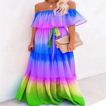 2022 Naujų Europos ir Amerikos moterų wrap krūties spausdinimas gradiento spalvos big swing suknelė gamintojai 4