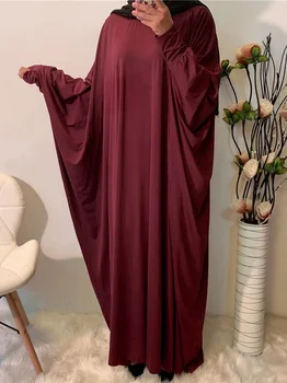 Dubajus Abaja Jilbab Malda Suknelė Musulmonų Moterys Ilgai Batwing Rankovės Hijab Laisvus Drabužius, Vientisos Spalvos Islamo Kuklus Kaftan Ramadanas