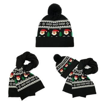 1pack Santa Hat/ Šalikas/ Set Black Akrilo Santa Hat Unisex Komfortą Kalėdų Skrybėlės Klasikinis Kalėdų, Naujųjų Metų Atostogų 0