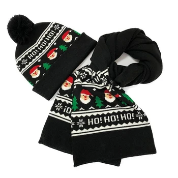 1pack Santa Hat/ Šalikas/ Set Black Akrilo Santa Hat Unisex Komfortą Kalėdų Skrybėlės Klasikinis Kalėdų, Naujųjų Metų Atostogų 2