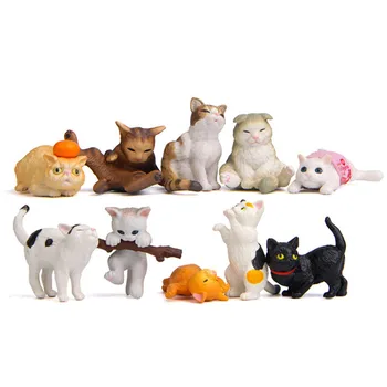10vnt Laikysena Kačių Figūrėlės Pasakų Sodo Namų, Namų Dekoro Mini Kačiukas Ornamentu Miniatiūros Kraštovaizdį 