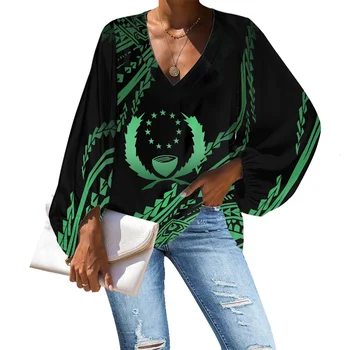 Žaliojo Tipo Palaidinė Streetwear Polinezijos Genčių Aprangos Pohnpei Logotipas Black Green Print Custom Moterų Atsitiktinis Laisvas Megztinis Marškinėliai