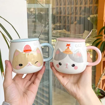 Japonų stiliaus mažų šviežių animacinių filmų cute kačių keramikos taurės vyrų ir moterų pora biuro kavos puodelio namų puodelis