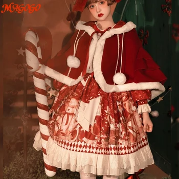 MAGOGO Kalėdų Lolita Dress Merginos Kostiumas Raudonu Apsiaustu, Minkštas Seserys ilgomis Rankovėmis Šalies Op Saldus Suknelė INS Karšto NAUJAS