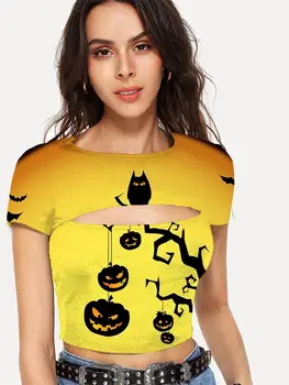 Somepet Moliūgų marškinėliai Moterims Helovinas Shirt Spausdinti Gpgb Marškinėlius Spausdinti Mėnulis T-shirts 3d Trumpas Rankovės Punk Rock Naujo Stiliaus Viršūnes 0