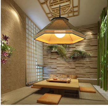 Bambuko sieniniai šviestuvai restoranas, Japonų arbatos namai restoranas lempos šiuolaikinės priedai veltiniams, vilna lempa bambuko lempa, baras, kavinė apšvietimo droplight