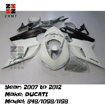 ZXMT Motociklo Skydas ABS Plastiko Apdanga Kėbulo Visiškai Lauktuvės Rinkinys 2007 m. iki 2012 Ducati 848 1098 1198 Matinis Baltas Juodas Evo