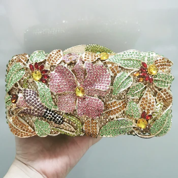 WHTUOHENG Gėlių Kristalų Vakarą Vestuvių Rankinėje Žalia/Violetinė/Rožinė Deimantų Multi-Colored Metalo Sankabos Prabangos Dizaineris Moterų Krepšys