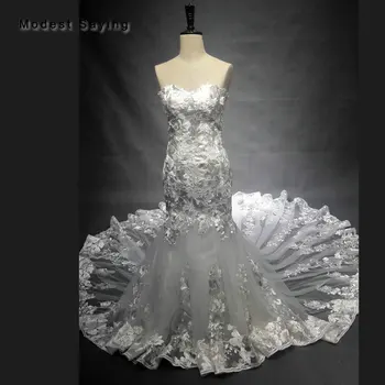 Aukštos Kokybės Prabangus Baltas Undinė Siuvinėjimo Vestuvių Suknelės 2018 Katedra Traukinio Nėrinių Vestuvinės Suknelės vestido de noiva Užsakymą