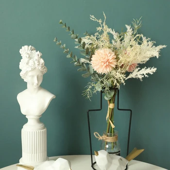 Baltos Spalvos Dirbtinės Gėlės Aukštos Kokybės Šilko Kiaulpienių Plastiko Eukalipto Hibridas Puokštė Vestuvių Namų Puošybai Netikrą Gėlių