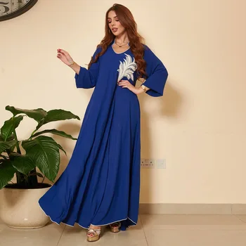 Kaftan Turkija, arabų Suknelė Aplikacijos Maroko Dubajus Abaja Moterų Musulmonų Ilgos Suknelės Atsitiktinis Moteris jalaba baya Mujer Musulmana 1