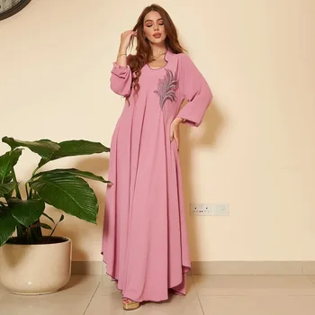 Kaftan Turkija, arabų Suknelė Aplikacijos Maroko Dubajus Abaja Moterų Musulmonų Ilgos Suknelės Atsitiktinis Moteris jalaba baya Mujer Musulmana 4