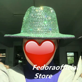 Fedora hat advanced naujas kalnų krištolas priedai etape šalis skrybėlę unisex skrybėlę kalnų krištolas džiazo kietas hip-hop skrybėlę, шапка женская 0