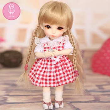 Perukas BJD Doll dydis 5-6 colių aukštos temperatūros Garbanotas perukas L28 ilgai šukuosena, Gražus lėlės priedai mergina Minkšti plaukų perukas 0