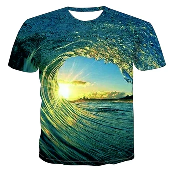 Vasaros orui asmenybės spray-dažytos T-shirt 3D banga dekoracijos spalvotas spausdinimas vyriški T-shirt tendencija atsitiktinis negabaritinių marškinėliai