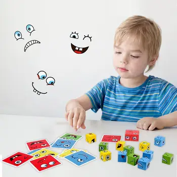 Mediniai Raiškos Žaislas Išraiška Dėlionės Blokai Veidą,-Keičiasi Kubo Blokai Švietimo Žaidimai Montessori Žaislas 3