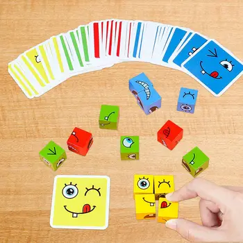 Mediniai Raiškos Žaislas Išraiška Dėlionės Blokai Veidą,-Keičiasi Kubo Blokai Švietimo Žaidimai Montessori Žaislas 4